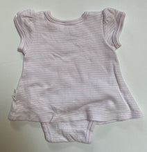 Load image into Gallery viewer, Purebaby baby girl size newborn pink white stripe bodysuit dress, VGUC
