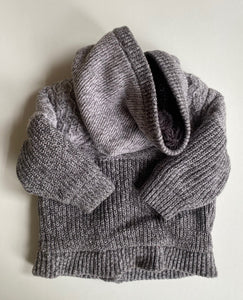 Anko baby size 3-6 months grey knitted hooded duffle cardigan jumper thick, VGUC