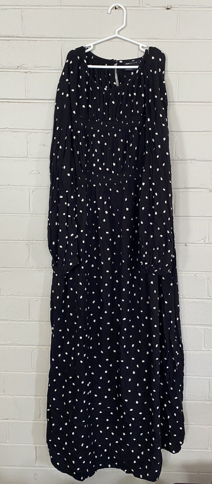 Asos Maternity Women's size UK 12/US 8 black white spotted maxi dress, VGUC