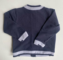 Load image into Gallery viewer, Armani baby boy size 9-12 months navy blue grey zip up jumper logo, VGUC
