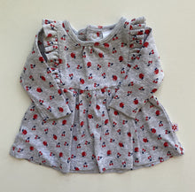 Load image into Gallery viewer, Marquise baby girl size newborn grey bodysuit dress red cherries, VGUC
