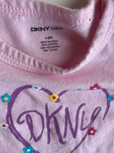 Load image into Gallery viewer, DKNY baby girl size 3-6 months pink bodysuit t-shirt heart logo, GUC
