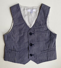 Load image into Gallery viewer, Jacadi Paris kids size 3 years blue grey white stripe waistcoat buttons, EUC
