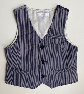 Jacadi Paris kids size 3 years blue grey white stripe waistcoat buttons, EUC