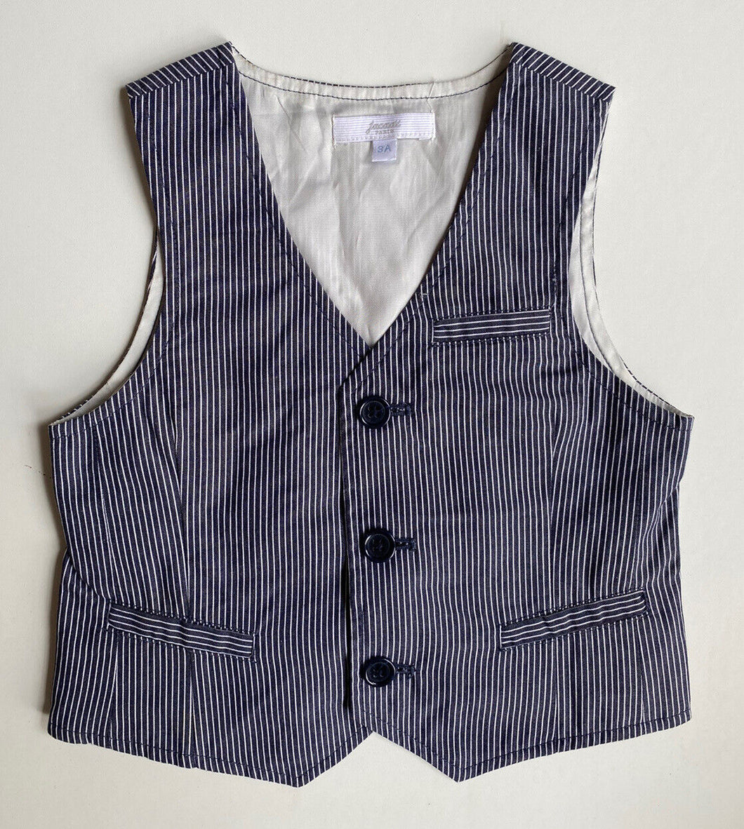 Jacadi Paris kids size 3 years blue grey white stripe waistcoat buttons, EUC