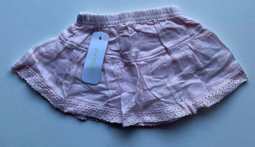 Purebaby baby girl size 0-3 months pink woven bloomer skirt lace, BNWT