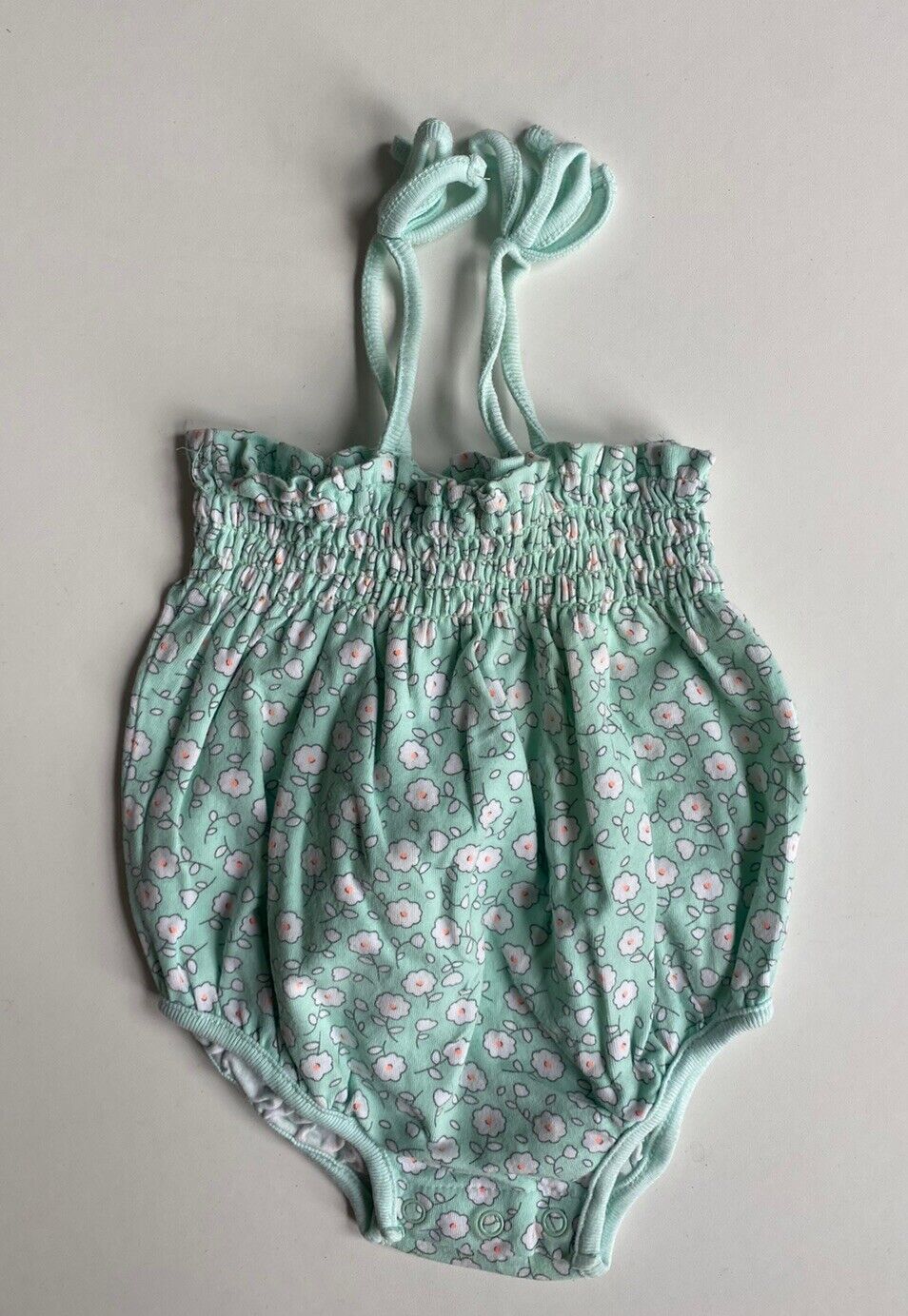 Country Road baby girl size newborn mint green white floral romper Summer, VGUC