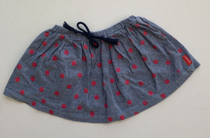 Monstar kids toddler girls size 3 denim blue pink spotted circle skirt, VGUC