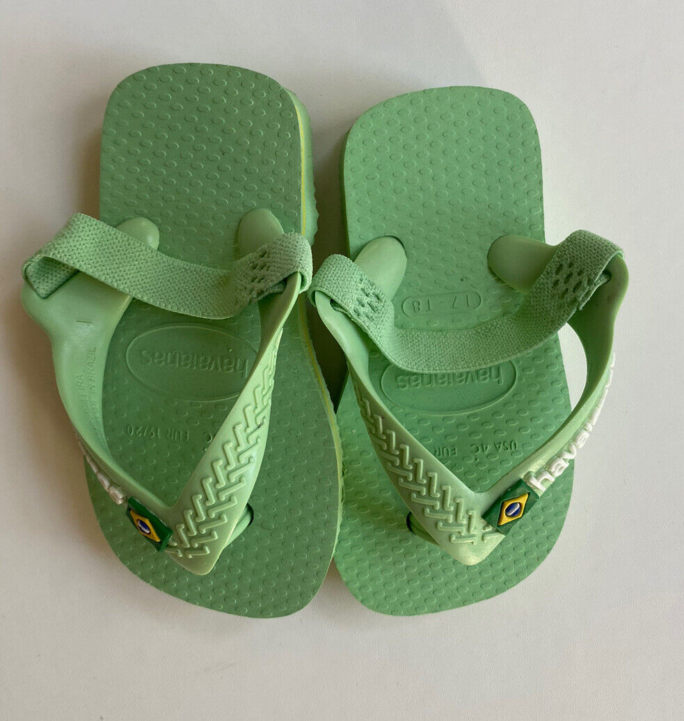 Havaianas baby size 17-18 green Brazil sling back thongs shoes flip flops,  EUC