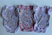 Load image into Gallery viewer, Baby Berry baby girl size newborn x3 pink purple floral bodysuit tops, VGUC
