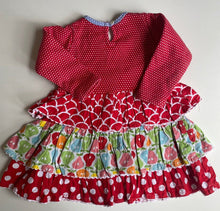 Load image into Gallery viewer, Oobi baby girl size 1 year red long sleeve tiered dress bow pears, GUC
