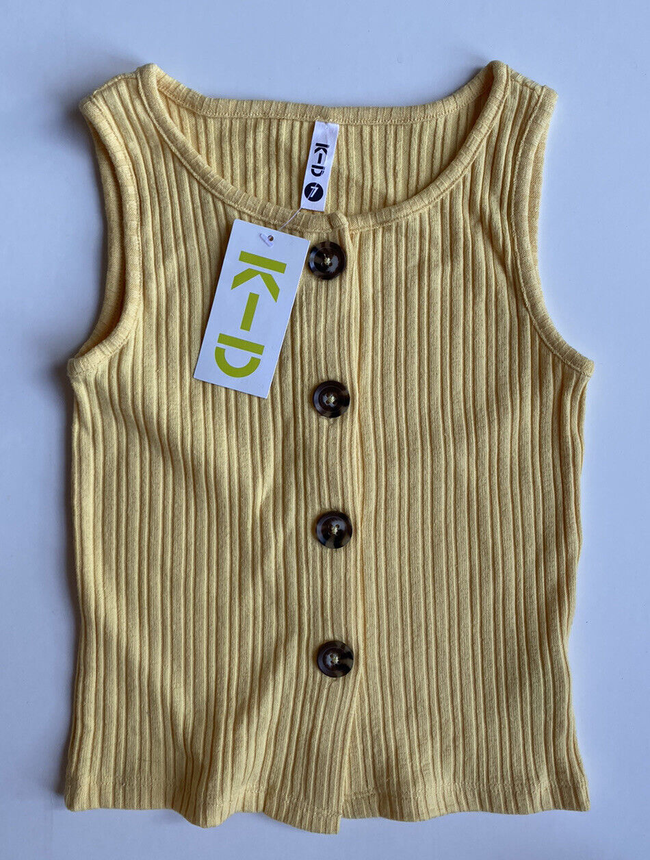 KID girls size 7 yellow ribbed button up tank top, BNWT