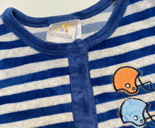 Load image into Gallery viewer, Absorba baby boy size 6-9 months blue grey stripe velour one-piece
