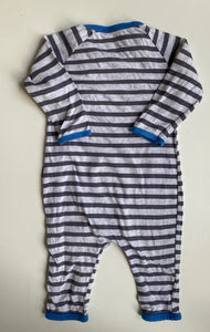 Bonds baby size 3-6 months grey stripe one-piece grow suit blue trim, GUC