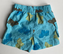 Load image into Gallery viewer, GAP baby size 3-6 months blue elastic waist swim shorts colourful hippos, VGUC
