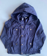 Load image into Gallery viewer, French Soda kids size 4 navy blue hooded light button up jacket coat, VGUC
