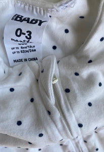 Cotton On baby girl size 0-3 months white black spotted one-piece, VGUC