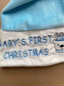 Unbranded baby Santa hat pale blue velour Baby's First Christmas