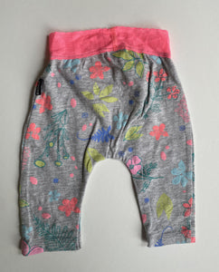 Bonds baby girl size 0-3 months grey neon pink floral leggings pants, VGUC