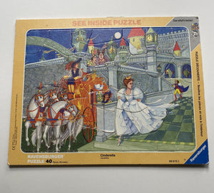 Ravensburger kids See Inside frame tray puzzle Cinderella 40 pieces, GUC