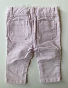 Jacadi baby girl size 3-6 months pale pink cord pull on pants bows, BNWT