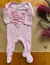 Load image into Gallery viewer, Milky baby girl size newborn pink one-piece ruffle heart, VGUC
