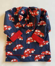 Load image into Gallery viewer, Penny Scallan Design kids boys toddler size 2 blue raincoat hood red cars, BNWT
