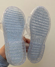 Load image into Gallery viewer, Target kids girls size 11 translucent clear silver glitter jelly sandals, EUC
