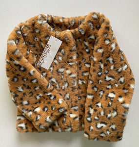 Milkshake kids girls size 6 brown black leopard print fluffy jacket soft, BNWT