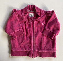 Load image into Gallery viewer, H&amp;M baby girl size 62 EUR (approx 0-3 months) pink velour zip up jumper, VGUC
