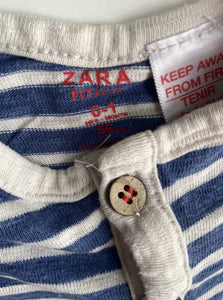 Zara baby unisex size newborn blue white stripe button up top, VGUC