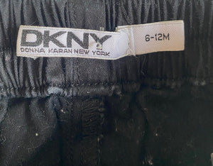 DKNY baby size 6-12 months black elastic waist pull on pants velvet strip, VGUC