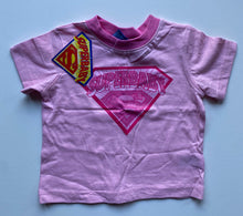 Load image into Gallery viewer, Superbaby baby girl size 3-6 months pink Superman t-shirt glitter, BNWT
