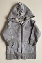 Load image into Gallery viewer, Seed baby size 0-3 months pale blue grey textured zip up hooded jumper, VGUC
