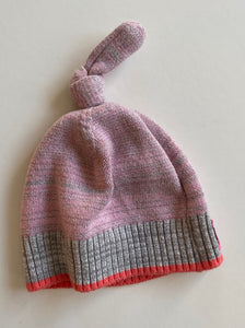 Bonds baby girl size 6-12 months pink grey cotton knitted beanie hat, VGUC