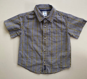 Old Navy kids boys toddler size 2 blue yellow check button up shirt, VGUC