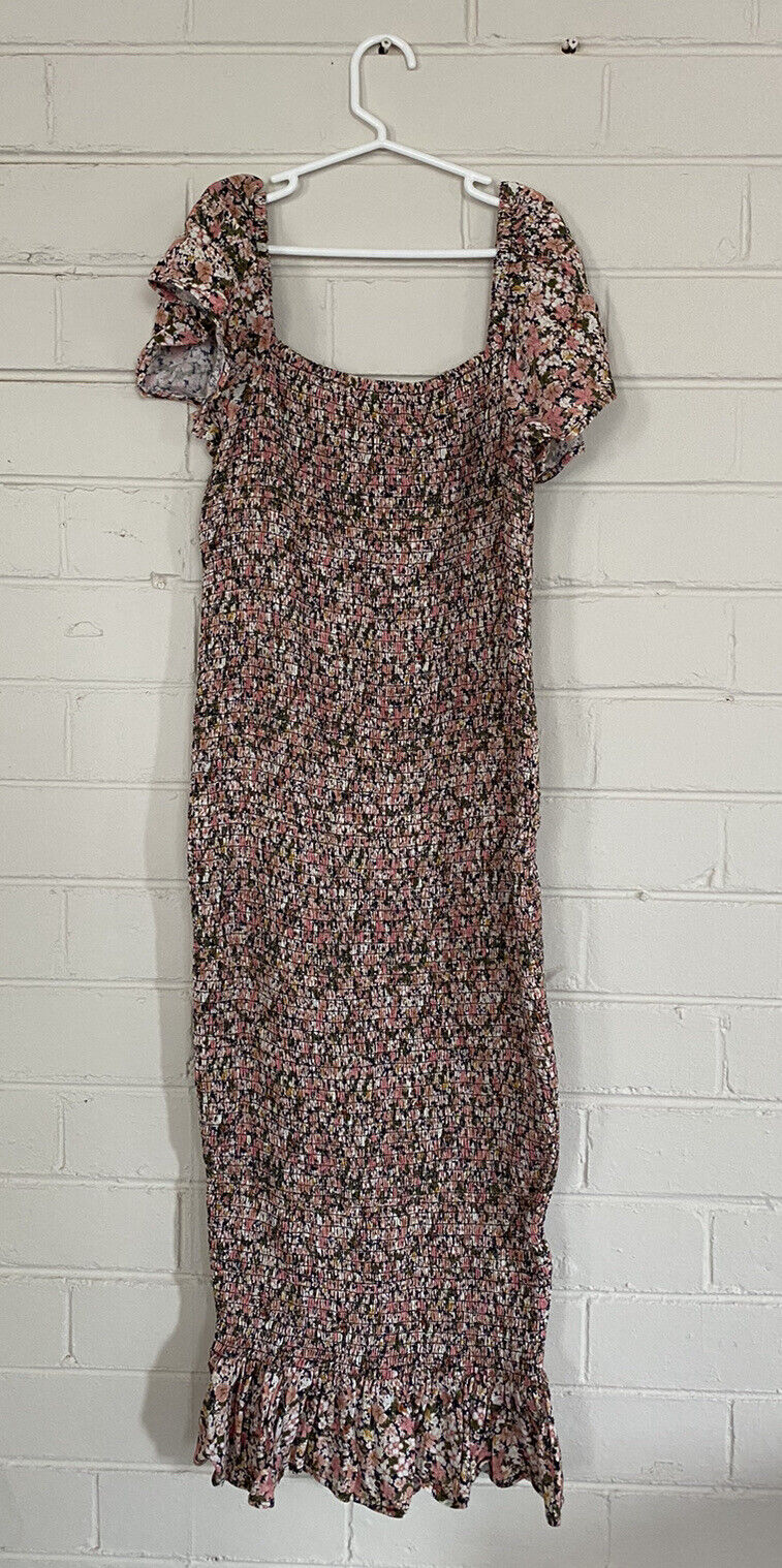 Ripe Women's size S maternity pink floral fitted pretty Summer dress, VGUC