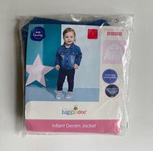 Load image into Gallery viewer, Higgledee Aldi baby girl size 12-18 months blue denim jacket hearts, BNWT
