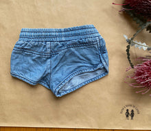 Load image into Gallery viewer, Country Road baby girl size 0-3 months blue denim elastic waist shorts, VGUC
