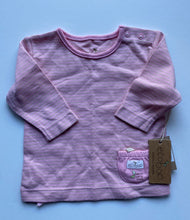 Load image into Gallery viewer, Ecoboo baby girl size newborn organic pink grey stripe long sleeve top, BNWT
