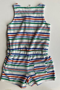 Seed kids girls size 6 white multicoloured stripe Terry towelling playsuit, VGUC