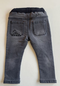 Next baby boy size 9-12 months grey elastic waist jeans pants trucks, VGUC