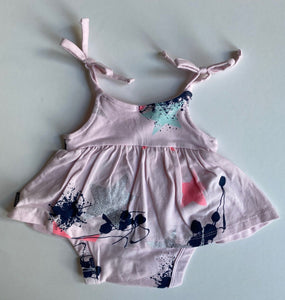 Underworks baby girl size newborn pink bodysuit dress silver stars, VGUC