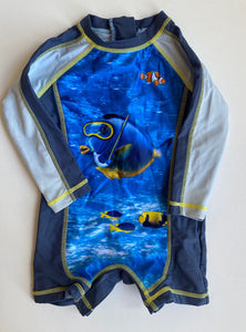 Pumpkin Patch baby boy size 6-12 months blue long sleeve swimming suit fish VGUC