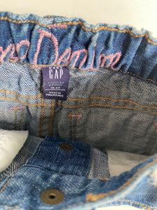 GAP baby girl size 18-24 months blue denim mini skirt pink hearts, VGUC