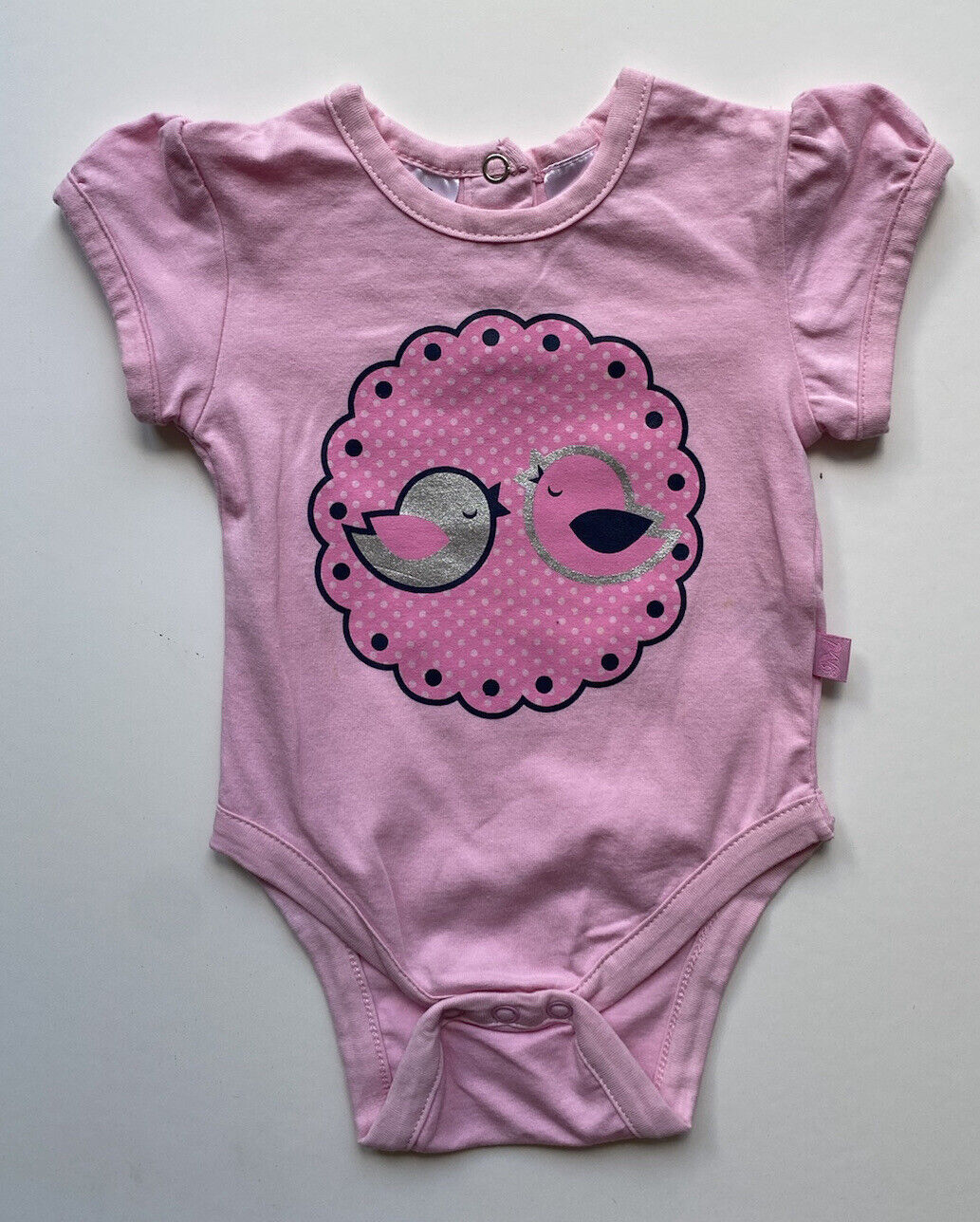 Milky baby girl size 0-3 months pink bodysuit t-shirt birds, VGUC