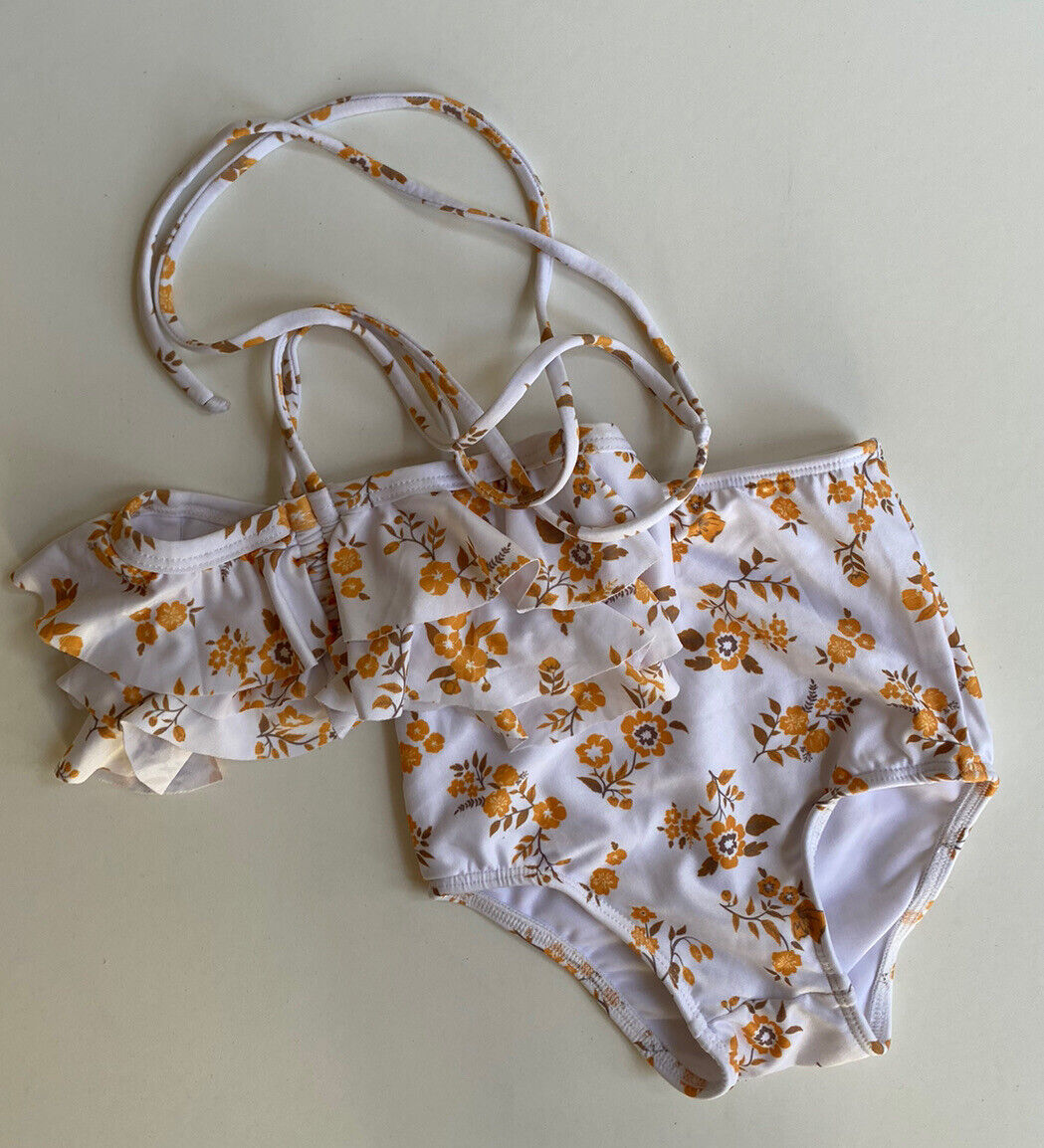 Haize the Label baby girl size 6 12 months white yellow floral bikini swim VGUC