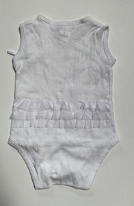 Bebe by Minihaha baby girl size 6-9 month white sleeveless spotted bodysuit VGUC