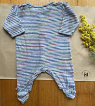 Load image into Gallery viewer, Mamas &amp; Papas baby size 0-3 months grey blue green red stripe one-piece, VGUC
