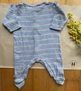 Mamas & Papas baby size 0-3 months grey blue green red stripe one-piece, VGUC